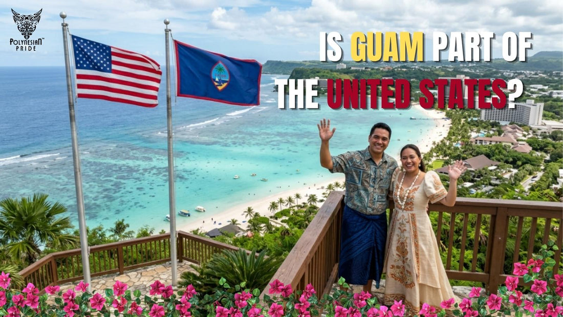 American and Guam flags overlooking Tumon Bay