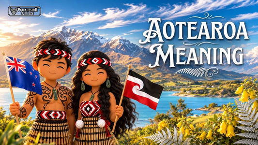 Aotearoa meaning illustrated with Māori culture and New Zealand mountain scenery.