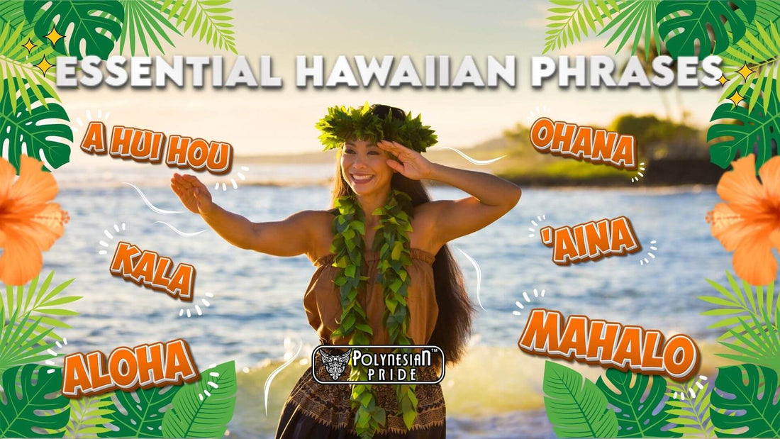 A Hawaiian woman performing a traditional hula dance on the beach, representing essential Hawaiian phrases and local culture