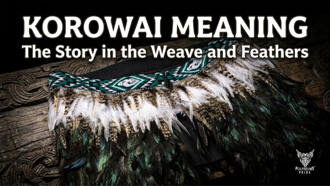 Traditional Māori korowai feather cloak showcasing intricate weaving, decorative feathers, and tāniko borders.