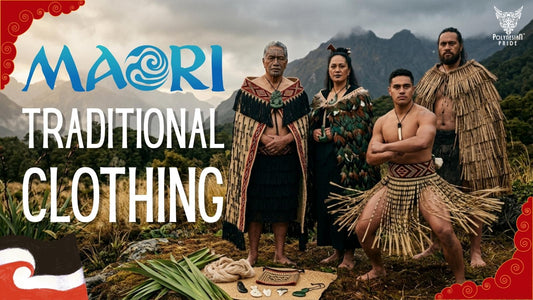 Māori men and women wearing traditional korowai, kahu huruhuru, piupiu and pākē garments in the Aotearoa landscape.