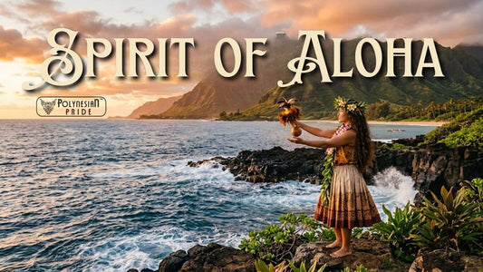 Hawaiian woman performing cultural ritual by ocean representing spirit of aloha