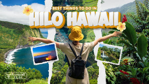 Traveler overlooking lush Hilo landscapes with waterfalls, rainforest valleys, and volcanic scenery on the Big Island of Hawaii
